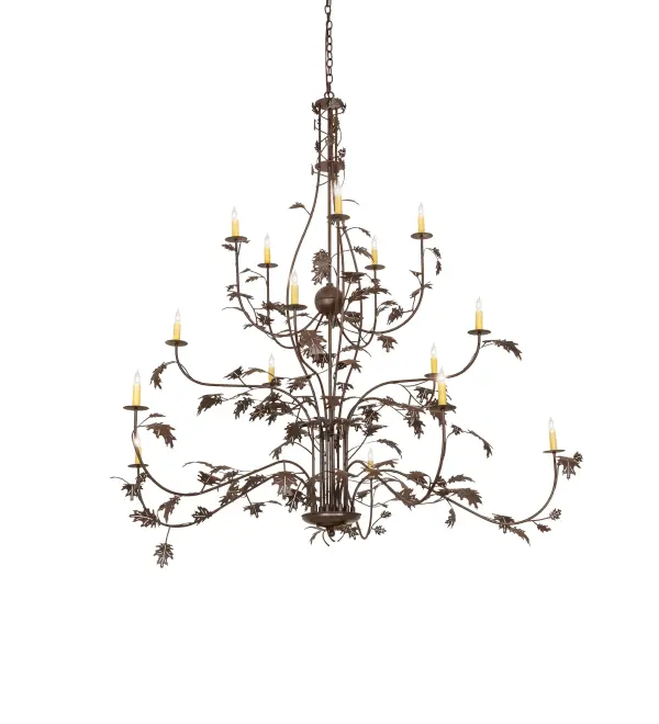 Every Meyda Tiffany item is a unique handcrafted work of art. Natural variations in the wide array of materials that we use to create each Meyda product make every item a masterpiece of its own. Photographs are a general representation of the product. Colors and designs will vary. Collection: Oak Leaf Finish: Cafe Noir Width: 72.00" Height: 72.00" Length: 72.00" Weight: 30.00 lb Number of Bulbs: 15 Maximum Wattage: 60.00 W Bulb Type: BA9 Bulb Base: E12 Material: Steel Country of Origin: USA Safety Rating: Damp