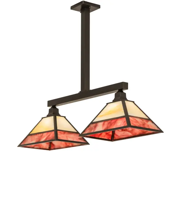 This fixture is made of brass and glass. The brass components are finished in Craftsman Brown on Brass. The shade is Burgandy Baroque and Light Beige. This fixture is UL rated for damp locations.