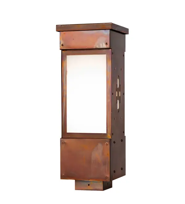 This exquisite Hirshfield Deck Light combines handsome styling with a rustic; wood-like design. It features a Statuario Idalight lens complemented by a Vintage Copper finish. Constructed of Solid Brass and Copper; this lighting fixture is handcrafted for durability and longevity; resisting rust and corrosion; making it ideal for both exterior and interior applications. The fixture is suitable for placement on columns and posts on decks and patios in fine homes; hotels; and other spaces. The Hirshfield Deck Light is part of our American-made; American-designed; handcrafted Craftsman Series; manufactured in Yorkville; New York. UL and cUL listed for dry; damp; and wet locations.