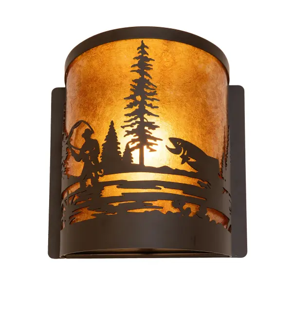 Every Meyda Tiffany item is a unique handcrafted work of art. Natural variations in the wide array of materials that we use to create each Meyda product make every item a masterpiece of its own. Photographs are a general representation of the product. Colors and designs will vary. Collection: Fly Fishing Finish: Oil Rubbed Bronze Glass: Amber Mica Width: 8.00" Height: 9.00" Length: 4.50" Weight: 2.50 lb Number of Bulbs: 1 Maximum Wattage: 60.00 W Bulb Type: A19 Bulb Base: E26 Material: Steel Country of Origin: USA Safety Rating: Damp