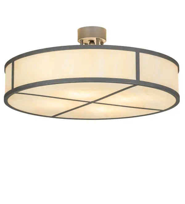 This ceiling fixture features a Creme Carrare Idalight shade with a matching bottom diffuser and Textured Gunmetal hardware. Ideal for hallways, entryways, and residential and hospitality spaces. Included in our American-made, American-designed, handcrafted Transitional Lighting Collection and manufactured in Yorkville, New York. UL and cUL listed for dry and damp locations. Collection: Cilindro Finish: Textured Gunmetal Glass: Creme Carrare Idalight Width: 30.00" Height: 12.50" Length: 30.00" Weight: 19.00 lb Number of Bulbs: 4 Maximum Wattage: 40.00 W Bulb Type: A19 Bulb Base: E26 Material: Steel Country of Origin: USA Safety Rating: Damp