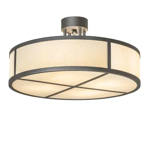 This ceiling fixture features a Creme Carrare Idalight shade with a matching bottom diffuser and Textured Gunmetal hardware. Ideal for hallways; entryways; and residential and hospitality spaces. Included in our American-made; American-designed; handcrafted Transitional Lighting Collection and manufactured in Yorkville; New York. UL and cUL listed for dry and damp locations. - alternate view