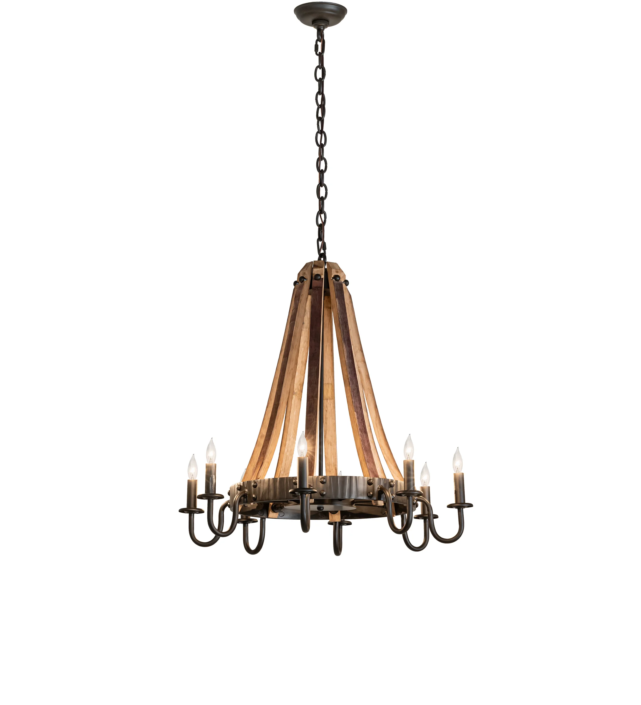 Barrel Stave Eight Light Chandelier in Oil Rubbed Bronze