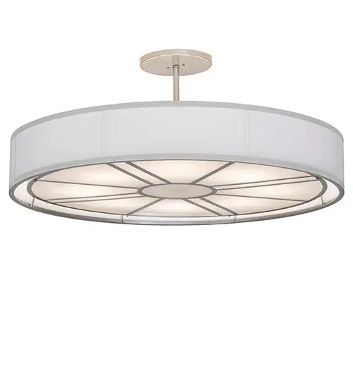 Designed for a sophisticated architectural look; this semi flush mount features a White Textrene shade complemented by a Statuario Idalight bottom diffuser in a sunburst motif. Hardware is finished in Nickel. Ideal for great rooms; entryways; and other residential; hospitality; and commercial spaces. Included in our American-made; American-designed; handcrafted Transitional Lighting Collection and manufactured in Yorkville; New York. UL and cUL listed for dry and damp locations. Not recommended for excessive moisture environments. - alternate view
