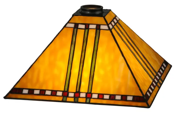 With a love of geometric forms, this lighting design interprets organic objects into simplified lines. The Prairie Corn pendant shade features rows of Chili Red and Wheat kernels and stalks of Bronzed Jade against a Maize Gold background. The art glass shade is created using the famous Meyda Tiffany copperfoil construction and pairs well with a base for a table lamp or with hardware to create a handsome wall or ceiling fixture. The Prairie Corn Shade is featured in our American designed handcrafted Mission Lighting Collection. Each shade is a unique work of art with color variations based on natural ingredients inherent in the glass. Contact us if color matching is critical when ordering multiple items. Collection: Prairie Corn Finish: Ha Burgundy Beige Glass: Stained Glass Width: 18.00" Height: 7.00" Length: 13.00" Weight: 3.00 lb Material: Metal Or Polyresin Country of Origin: CHINA Safety Listing: Dry Safety Rating: Dry