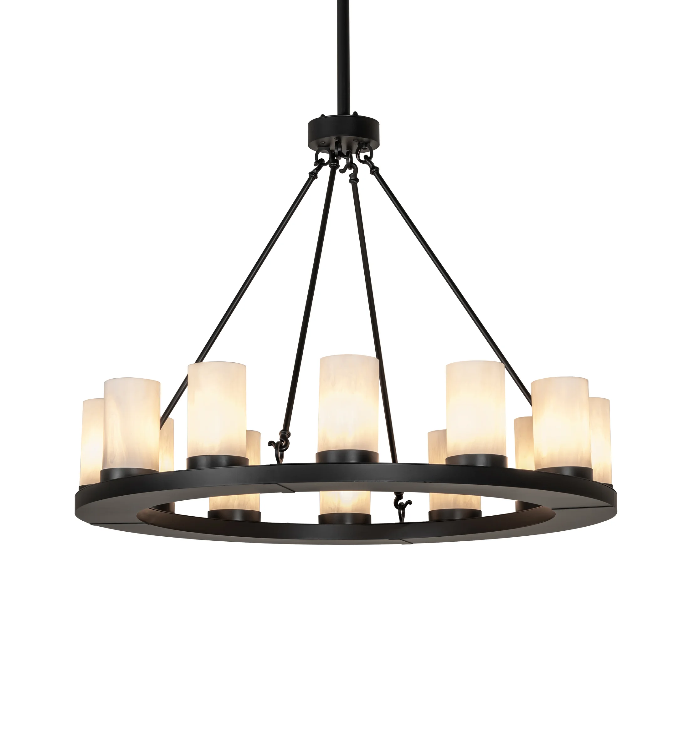 Loxley 12 Light Chandelier in Satin Black Wrought Iron Fleshtone Idalight