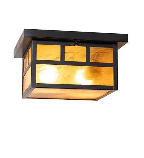 Custom-made from Solid Brass, this ceiling fixture features a stunning Craftsman design statement captured with a dramatic Mission-styled profile and a Double Bar straight-line design. The Honey Art Glass diffuser is enhanced with a frame and hardware in a Craftsman Brown finish. The ceiling fixture is ideal for illuminating corridors and entryways in timber homes, modern farmhouses, and other spaces. The Hyde Park Flush Mount is included in our American-made, American-designed, handcrafted Craftsman Signature Series and manufactured in Yorkville, New York. UL and cUL listed for dry, damp, and wet locations. Our Build Your Own Craftsman Signature Series features unlimited combinations of styles. The collection is called Build Your Own because it is fully configurable and customizable from size and design to finish and lens color. Marine-grade, solid brass, or copper raw materials are utilized to ensure items from the Craftsman Signature Series of outdoor and indoor lighting will stand the test of time, as these premium metals are impervious to most types of oxidation. Hand-applied Patina finishes on brass and copper are sealed with a clear varnish and over time, may require gentle maintenance, such as wax, to delay or reverse the natural living finish attributes indicative of this finishing process. Patina finishes on brass and copper provide strong resistance to fading from sun exposure, will not chip or crack, and will not rust like a steel-framed item in the same conditions. Choose from many style options, or send us your concept today. Call today to learn how to use the configuration tool on our website to get an instant item number. Collection: Hyde Park Finish: Craftsman Brown Glass: Honey Art Glass Width: 17.00" Height: 6.50" Length: 12.00" Weight: 7.50 lb Material: Brass Country of Origin: USA Safety Rating: Wet - alternate view