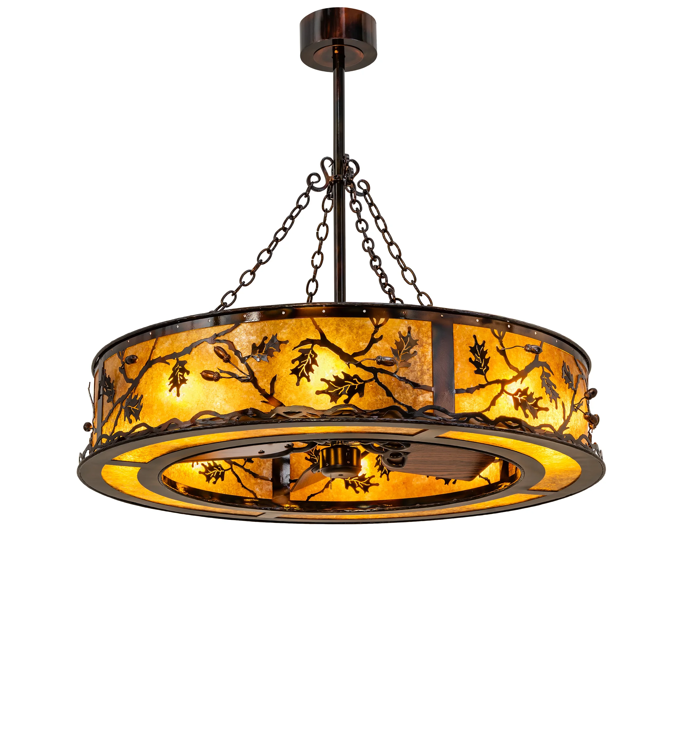 Oak Leaf & Acorn Eight Light Chandel-Air in Dark Burnished Transparent Copper