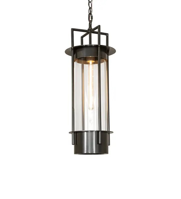 An architectural style for today's popular interiors; this Tyron Pendant features a classic cylindrical shade. The Clear Glass lens reveals an Edison- style lamp and is enhanced with an Exterior Oil Rubbed Bronze finish. The pendant has an overall height ranging from 30 to 61 inches; as the chain can be adjusted easily on location. The Tyron Pendant is included in our American-made; American-designed; handmade Transitional Lighting Collection and manufactured in Yorkville; New York. UL and cUL listed for dry and damp locations.