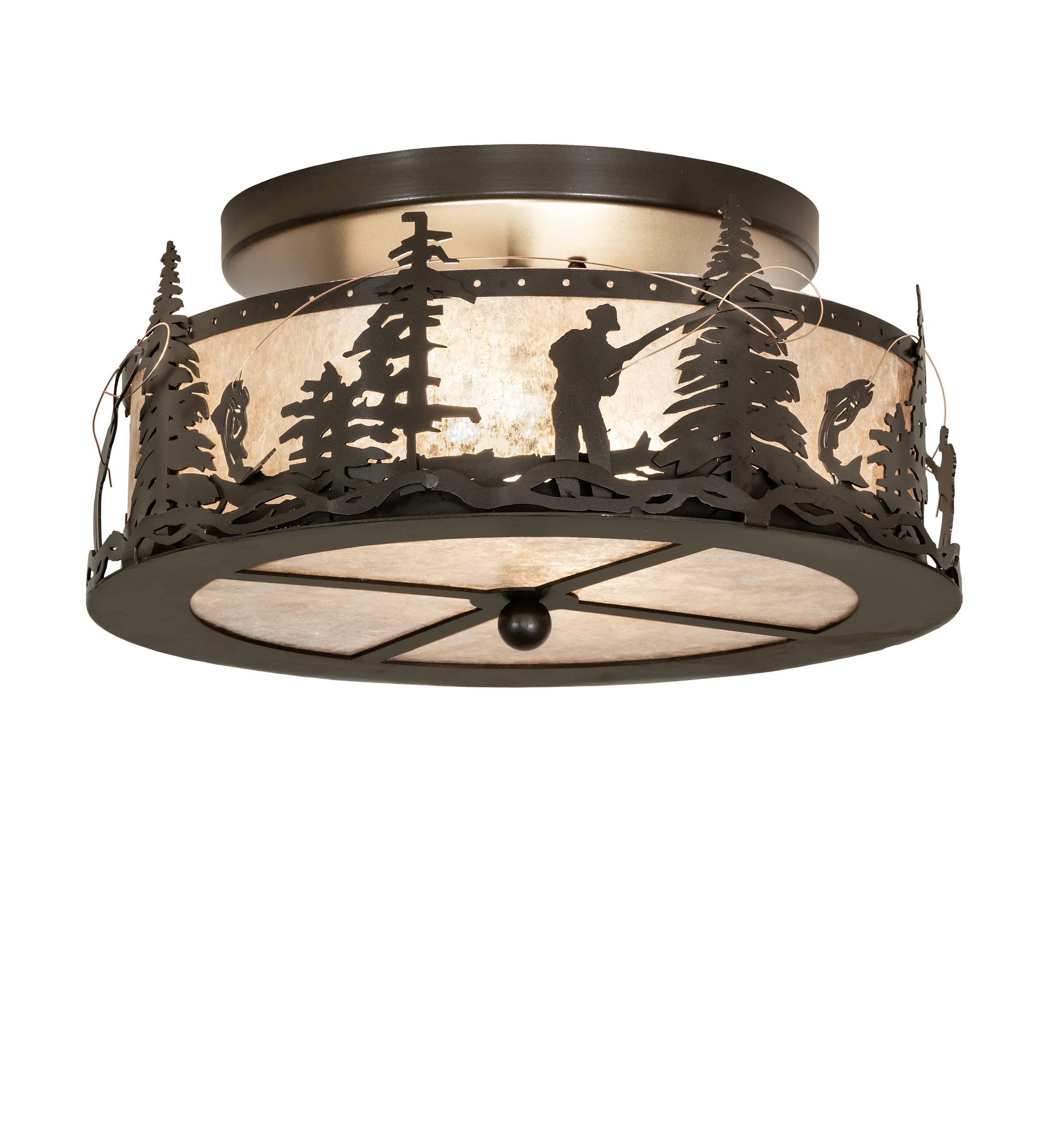 Fly Fishing Creek Two Light Flush Mount in Bronze