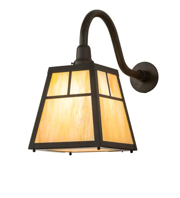 Handcrafted from Solid Brass; this handsome Craftsman-style Brass wall sconce is inspired by the Arts and Crafts movement. The minimalist T Mission design features a Beige Iridescent Glass lens; with a frame and hardware finished in Oil-Rubbed Bronze and Craftsman Brown. The fixture is ideal for illuminating the interiors and exteriors of timber homes; modern farmhouses; and other spaces. The Stillwater T" Mission Wall Sconce is included in our American-made; American-designed; handcrafted Craftsman Signature Series and manufactured in Yorkville; New York. UL and cUL listed for dry; damp; and wet locations. Our Build Your Own Craftsman Signature Series features unlimited combinations of styles. The collection is called Build Your Own because it is fully configurable and customizable from size and design to finish and lens color. Marine-grade; solid brass; or copper raw materials are used to ensure that items from the Craftsman Signature Series of outdoor and indoor lighting will stand the test of time; as these premium metals are impervious to most forms of oxidation. Hand-applied Patina finishes on brass and copper are sealed with a clear varnish and; over time; may require gentle maintenance; such as wax; to delay or reverse the natural living finish attributes indicative of this finishing process. Patina finishes on brass and copper provide strong resistance to fading from sun exposure; will not chip or crack; and will not rust like a steel-framed item in the same conditions. Choose from many style options; or send us your concept today! Call today to learn how to use the configuration tool on our website to get an instant item number! "