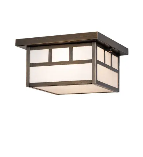 Custom-made from Solid Brass, this ceiling fixture features a stunning Craftsman design statement captured with a dramatic Mission-styled profile and a Double Bar straight-line design. The White Art Glass diffuser is enhanced with a frame and hardware in a Highlighted Craftsman Brown finish. The ceiling fixture is ideal for illuminating corridors and entryways in timber homes, modern farmhouses, and other spaces. The Hyde Park Double Bar Mission Flush Mount is included in our American-made, American-designed, handcrafted Craftsman Signature Series and manufactured in Yorkville, New York. UL and cUL listed for dry and damp locations. Our Build Your Own Craftsman Signature Series features unlimited combinations of styles. The collection is called Build Your Own because it is fully configurable and customizable from size and design to finish and lens color. Marine-grade, solid brass, or copper raw materials are utilized to ensure items from the Craftsman Signature Series of outdoor and indoor lighting will stand the test of time, as these premium metals are impervious to most types of oxidation. Hand-applied Patina finishes on brass and copper are sealed with a clear varnish and over time, may require gentle maintenance, such as wax, to delay or reverse the natural living finish attributes indicative of this finishing process. Patina finishes on brass and copper provide strong resistance to fading from sun exposure, will not chip or crack, and will not rust like a steel- framed item in the same conditions. Choose from many style options, or send us your concept today. Call today to learn how to use the configuration tool on our website to get an instant item number. Collection: Hyde Park Finish: Hi-Lited Craftsman Brown Glass: White Art Glass Width: 17.00" Height: 6.50" Length: 12.00" Weight: 7.00 lb Number of Bulbs: 2 Maximum Wattage: 60.00 W Bulb Type: A19 Bulb Base: E26 Material: Brass Country of Origin: USA Safety Rating: Damp - alternate view