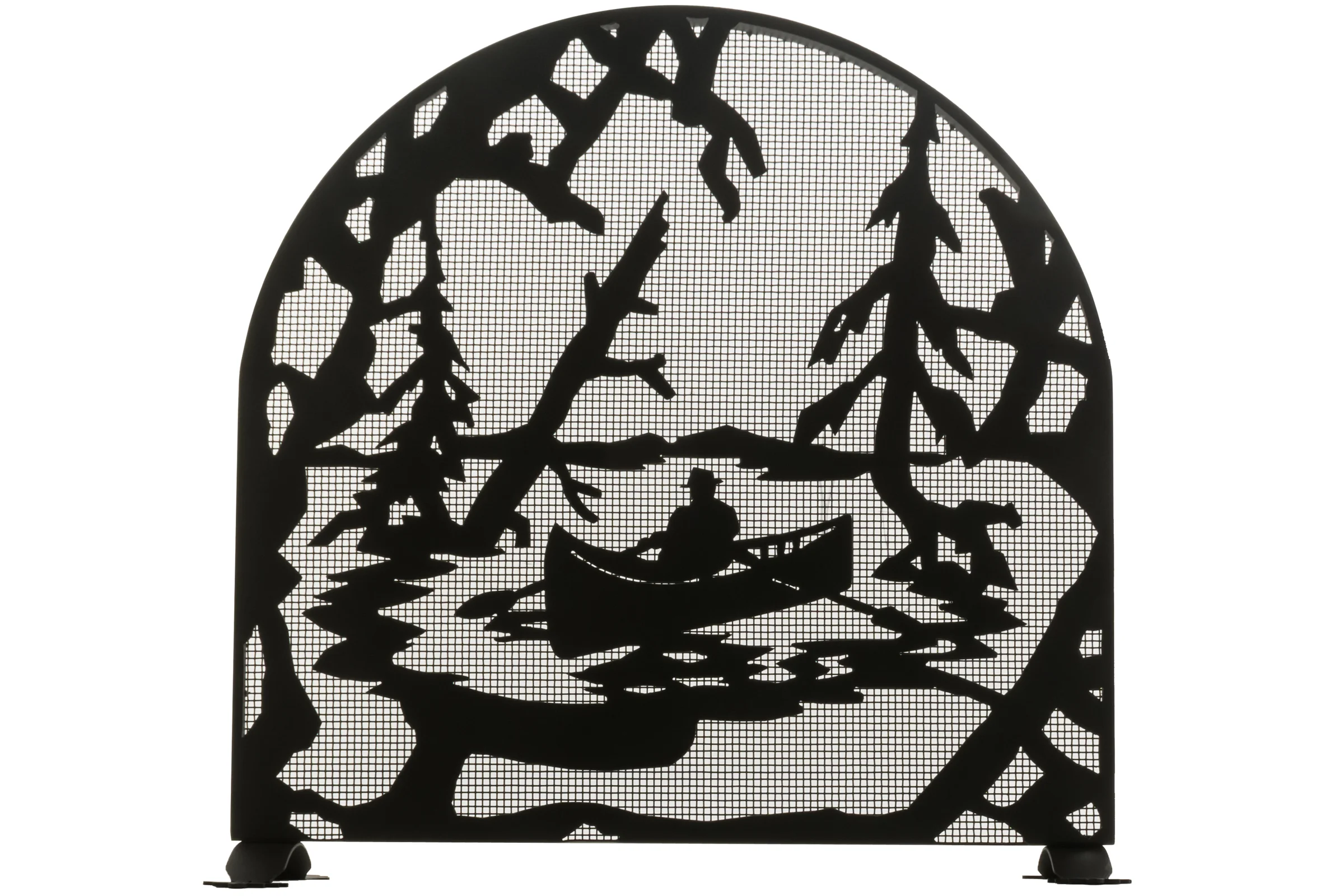 Canoe At Lake Fireplace Screen in Textured Black