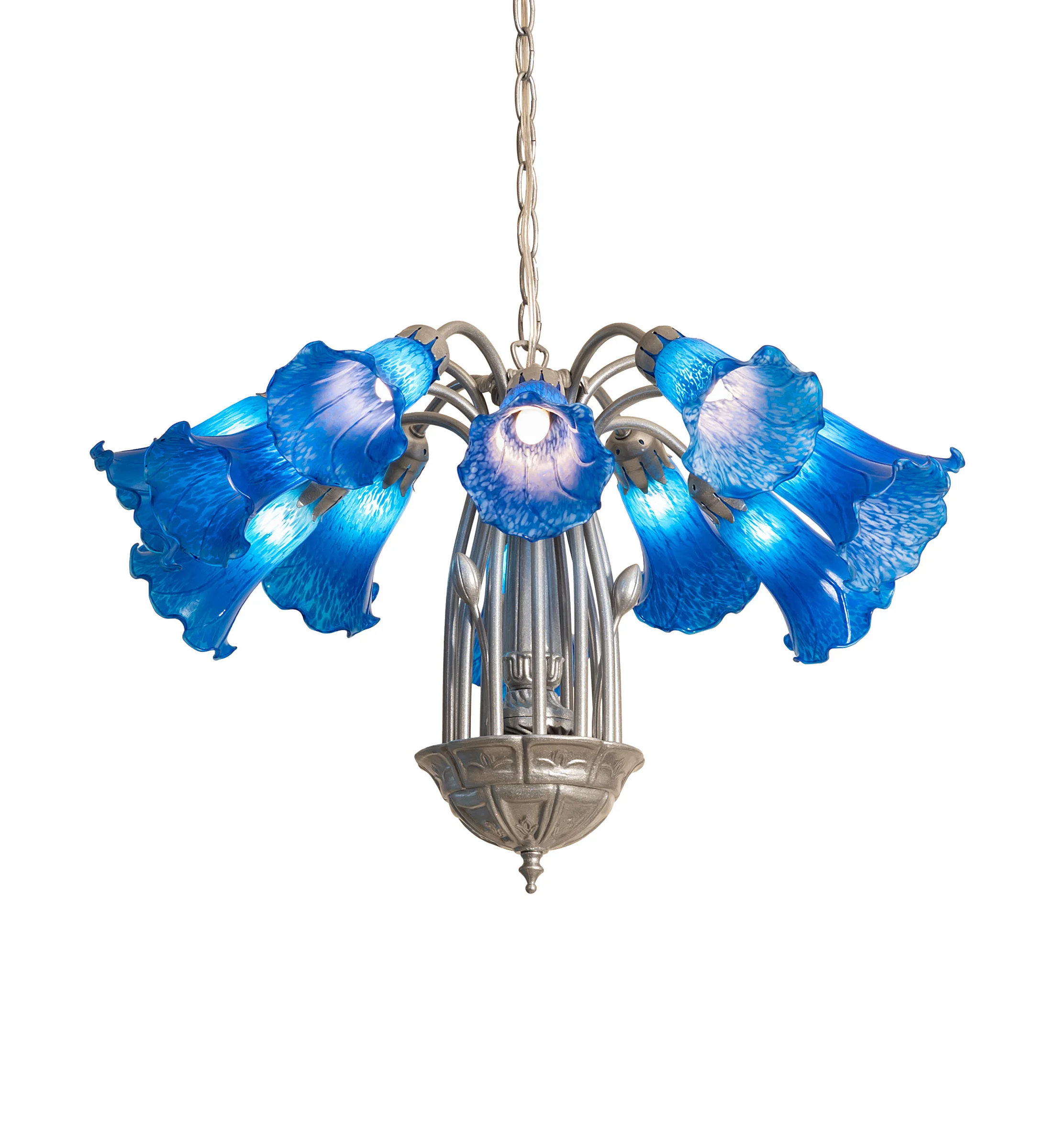 Blue Tiffany Pond Lily 12 Light Chandelier in Light Sandstone