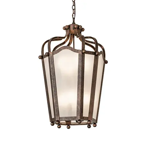The ever-popular Citadel brings home unsurpassed quality and appeal using a blend of old-world craftsmanship and 21st-century technology. Evoking a dramatic effect; ambient light is diffused through Frosted Seeded Glass; enhanced with an appealing design and a frame featured in an Antique Rust finish. The overall height of this pendant ranges from 38 to 67 inches; as the chain length can be easily adjusted on location to accommodate your specific application needs. Ideal for placement in foyers; ballrooms; and lobbies in residential; hospitality; and commercial spaces. The Citadel Pendant is featured in our American-made; American-designed; and handmade Transitional Lighting Collection; manufactured in Yorkville; New York. UL and cUL listed for dry and damp locations. - alternate view