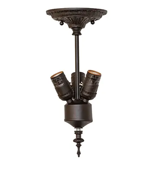 Embrace the timeless look of this classic Victorian-designed ceiling fixture hardware. This decorative hardware is finished in Oil Rubbed Bronze and accommodates three bulbs. The Victorian 3 Light Inverted Flush Mount Hardware is part of our American-designed; handcrafted Decorative Hardware Collection and is manufactured in Yorkville; New York. It is UL and cUL listed for dry and damp locations.