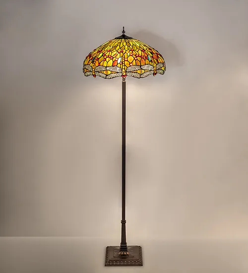 67" High Tiffany Hanging Head Dragonfly Floor Lamp