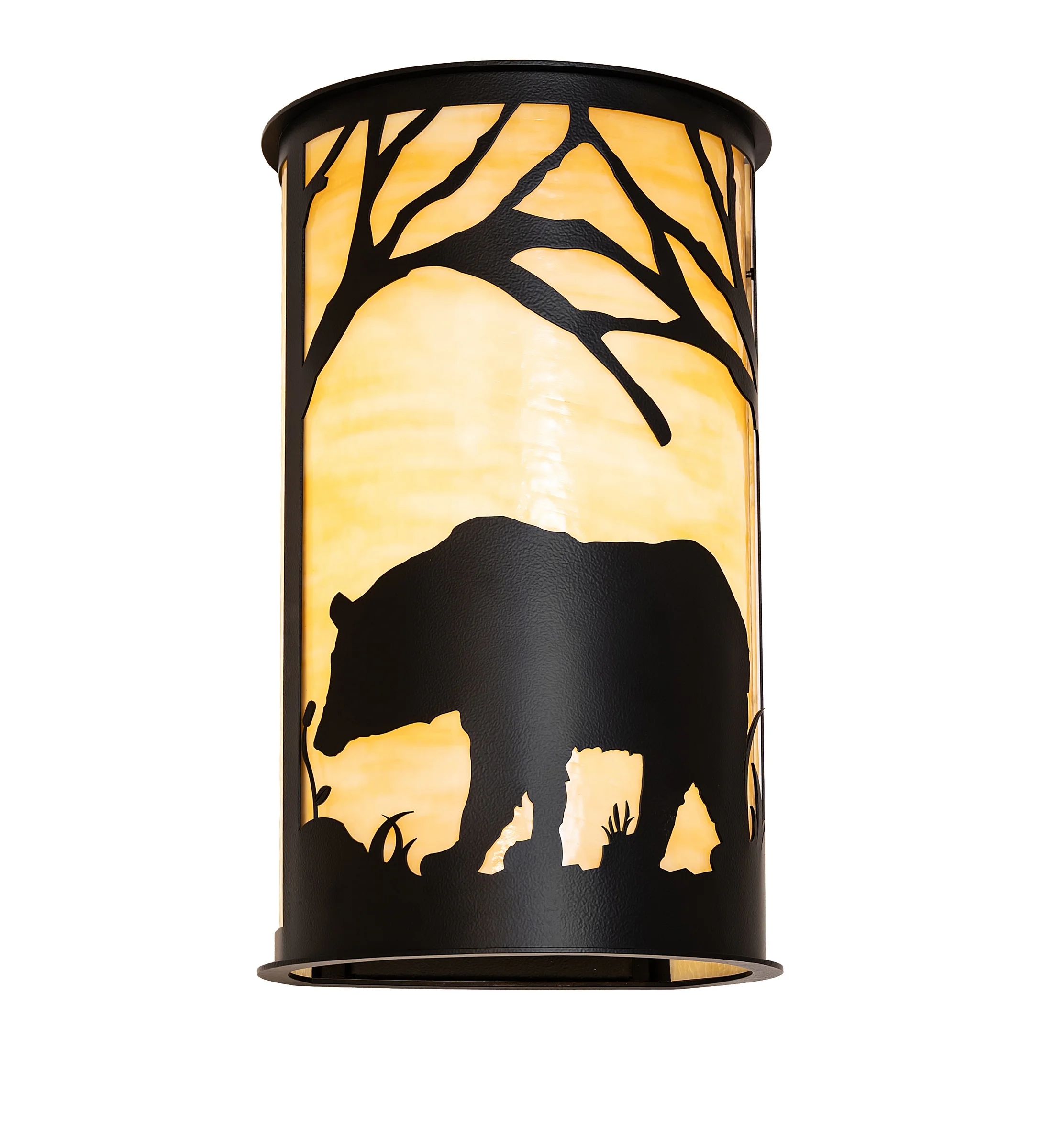 Bear At Dawn Two Light Wall Sconce in Black Satin Wrought Iron