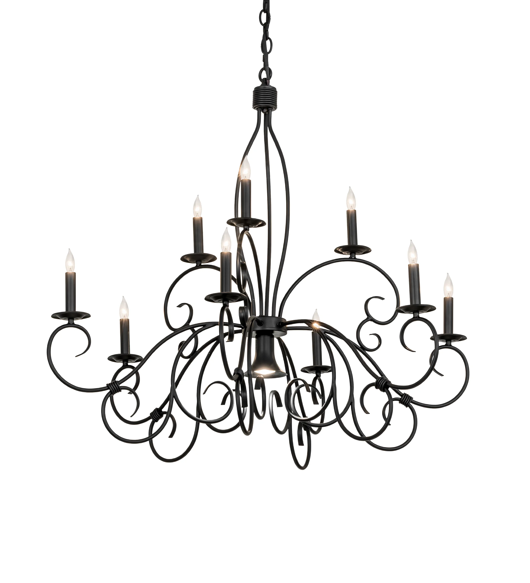Grace Ten Light Chandelier in Satin Black Wrought Iron