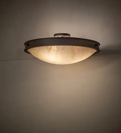 Offering an elegant look for any interior; this stunning ceiling fixture features a Frosted Sahara Taupe Idalight shade; enhanced by a frame and hardware in a Rusty Nail finish. Dionne is ideal for lighting hallways; living spaces; and other rooms in both residential and commercial environments. The Dionne Flush Mount is featured in our American- made; American-designed; handcrafted Transitional Lighting Collection and manufactured in Yorkville; New York. UL and cUL listed for dry and damp locations.