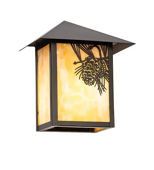Invite the beauty of nature into your home with a charming ceiling fixture featuring metal accents designed as a Pinecone; Pine needles; and branches. Experience the warm beauty of a Beige Iridescent Glass diffuser enhanced with a Black Patina finish. The Brass ceiling fixture is ideal for illuminating hallways and dining spaces in fine homes; lodges; and modern farmhouses. To create a complete design statement; complement this fixture with the Seneca Whispering Pines Left Wall Sconce; Model 283217. The Whispering Pines Flushmount is featured in our American-made; American-designed; handcrafted Craftsman Signature Series; which is manufactured in Yorkville; New York. It is UL and cUL listed for dry and damp locations. Our Build Your Own Craftsman Signature Series features unlimited combinations of styles. The collection is called Build Your Own because it is fully configurable and customizable from size and design to finish and lens color. Marine-grade; solid brass; or copper raw materials are utilized to ensure items from the Craftsman Signature Series of outdoor and indoor lighting will stand the test of time; as these premium metals are impervious to most types of oxidation. Hand-applied Patina finishes on brass and copper are sealed with a clear varnish and over time; may require gentle maintenance; such as wax; to delay or reverse the natural living finish attributes indicative of this finishing process. Patina finishes on brass and copper provide strong resistance to fading from sun exposure; will not chip or crack; and will not rust like a steel-framed item in the same conditions. Choose from many style options; or send us your concept today! Call today to learn how to use the configuration tool on our website to get an instant item number! - alternate view