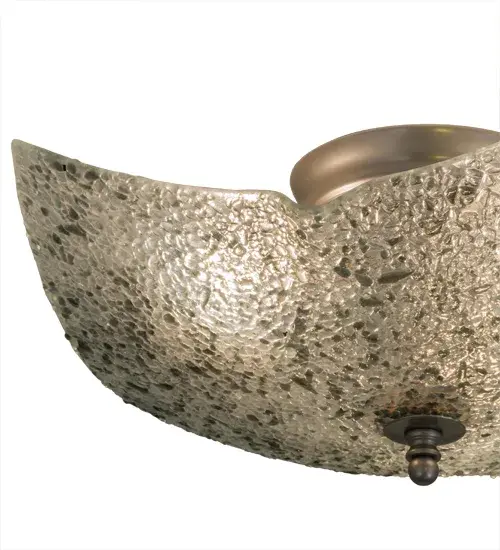 Designed like the fascinating surface of the Moon; this Fused Glass shade features textured slumped glass in Pale Gray and Clear glass colorations. The Art Glass shade is fused and formed in a hot kiln by Meyda artists and craftsmen. This ceiling fixture is a fun contemporary addition to your space. This compelling lighting design is ideal for modern homes and restaurants; as well as for those who appreciate a work of beauty. Traditional artistry; high-fire kilns; and original tools create fused art glass in the old-world tradition; perfect for showcasing in entryways; dining spaces; and living areas in residential and hospitality settings. The Metro Fusion Moonscape Flush Mount is featured in our American-made; American-designed; handcrafted Fused Glass Lighting Collection and manufactured in Yorkville; New York. UL and cUL listed for dry and damp locations. The Fused Glass Collection was a natural addition to our product offerings; given our long-standing expertise in hot glass fabrication techniques; which we have mastered in our Quality Bent Glass division. Traditional workmanship; high-fire kilns; and original tools are used to slump and fuse glass in the old-world tradition. Pendants; sconces; and other fixtures feature unique glass textures and stunning color/design combinations. Sinks and countertops are extreme examples of these custom capabilities. - alternate view