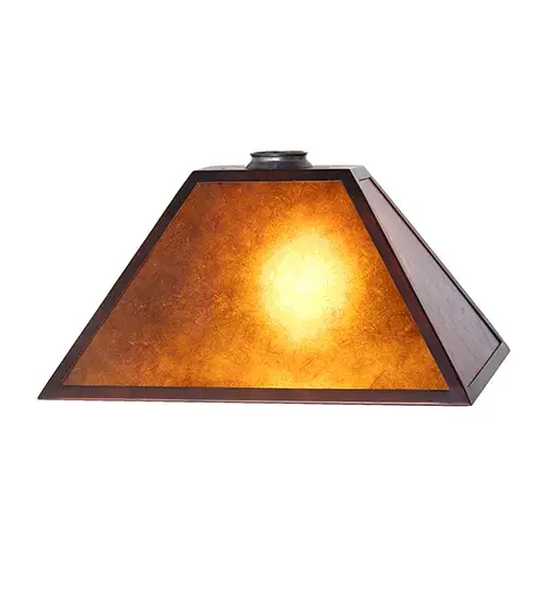 Simple, clean lines and geometric shapes are the hallmarks of the Mission style. This sleek Amber Mica shade is complemented with a frame offered in a Mahogany Bronze finish. This shade pairs well with a base to create a table lamp or torchiere, and matches with hardware to create a ceiling pendant, wall sconce, or flush mount. The Mission Prime Oblong Shade is included in our American-made, American-designed, handcrafted Mission Lighting Collection and is manufactured in Yorkville, New York. Collection: Mission Finish: Mahogany Bronze Glass: Amber Mica Width: 11.50" Height: 8.50" Length: 16.00" Weight: 2.00 lb Country of Origin: CHINA - alternate view