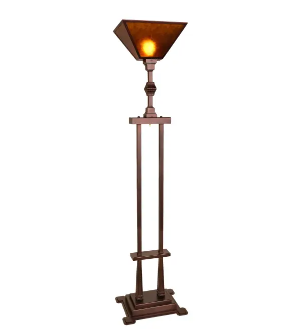 Simple; clean lines and geometric shapes are the hallmarks of the Mission style. This sleek Amber Mica shade is complemented by an elegant; Mission-style twin-columned metal base featuring a Mahogany Bronze finish. This exquisite; minimalist floor lamp is perfect for placement in picture windows; as well as in entryways and dining spaces in homes; restaurants; and hotels. The Mission Prime Torchiere is part of our American-made; American-designed; handcrafted Mission Lighting Collection; which is manufactured in Yorkville; New York. It is UL and cUL listed for dry locations.