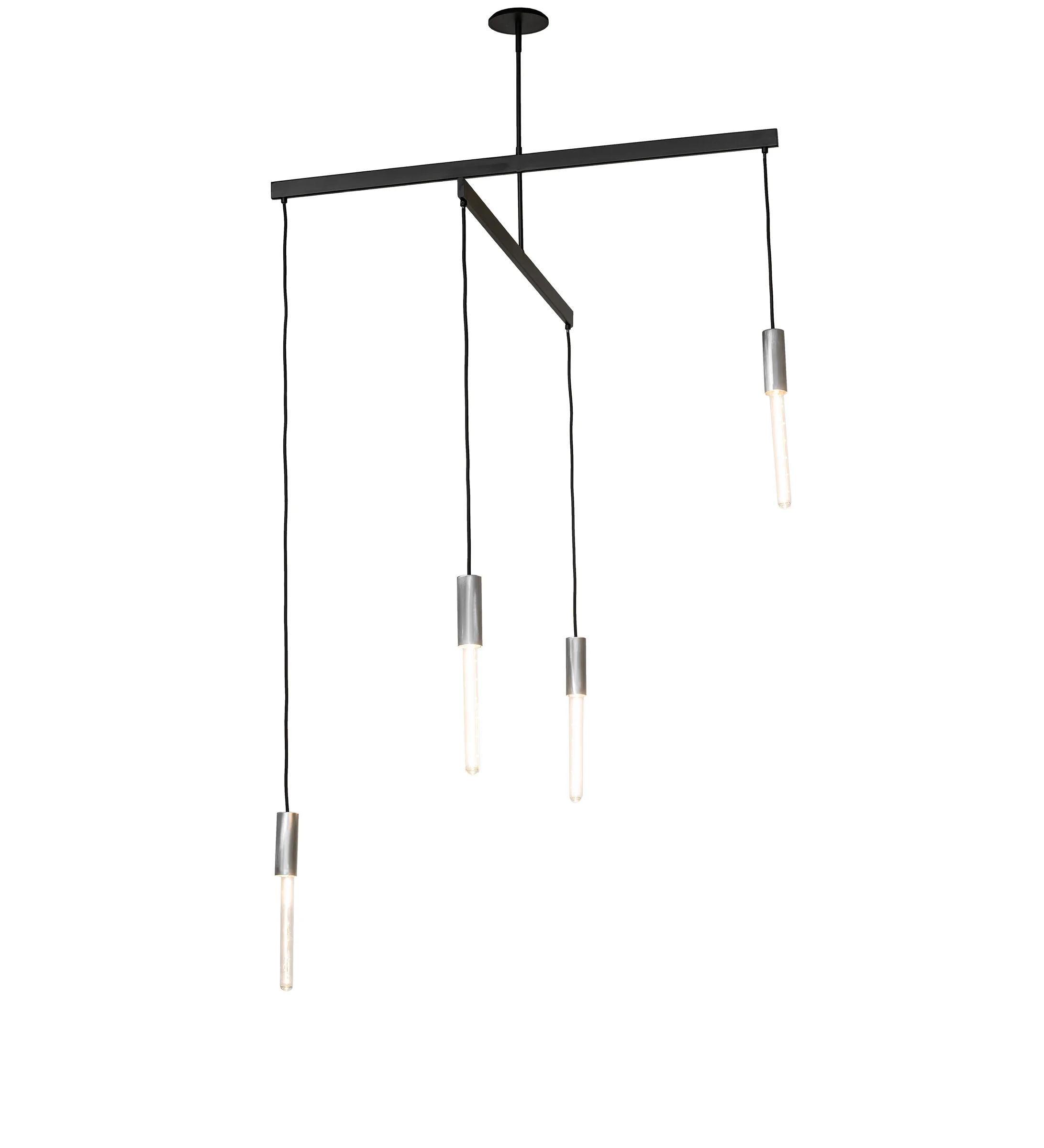 Pronograde Four Light Chandelier in Flat Black & Brushed Stainless Steel