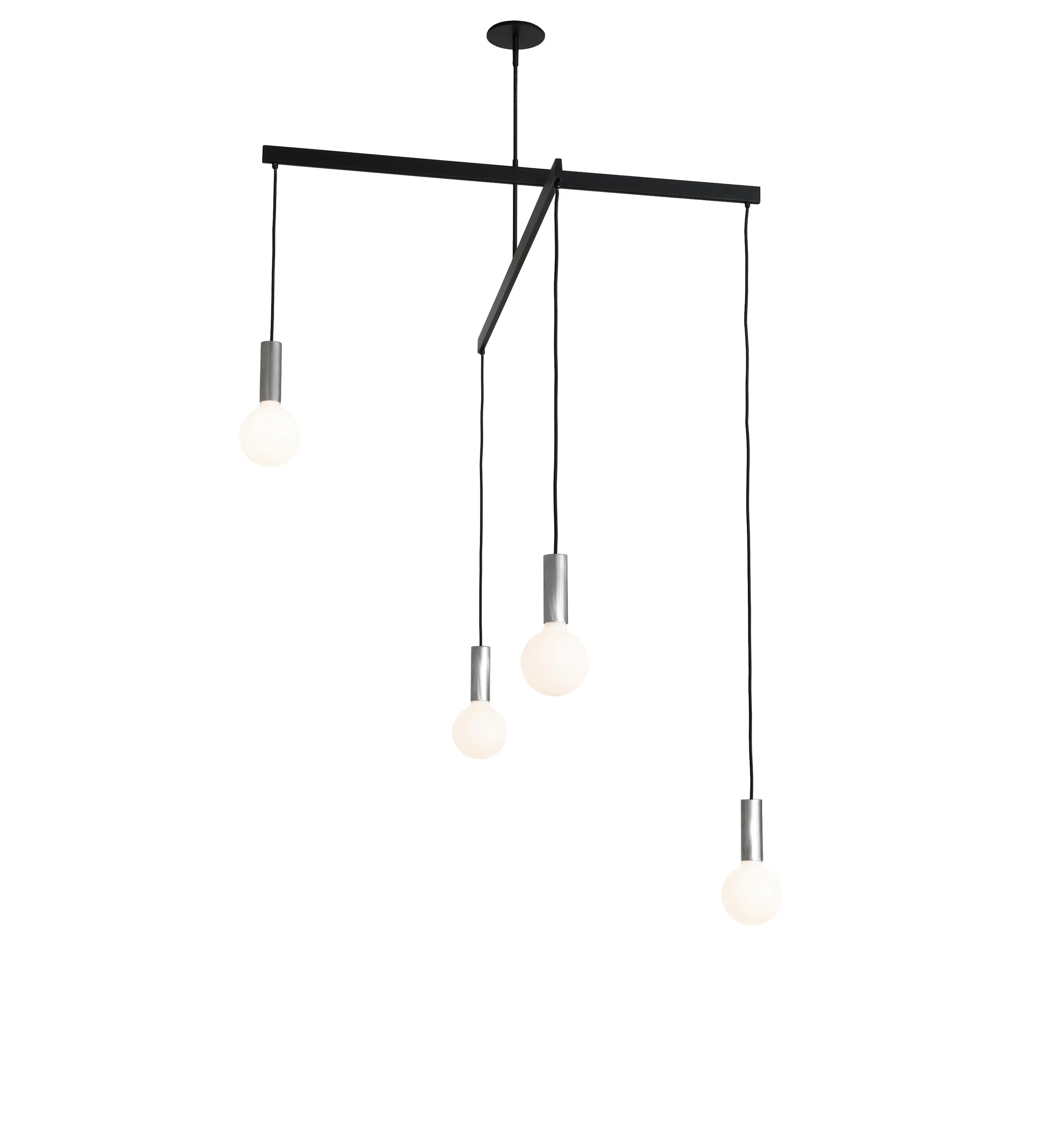 Pronograde Four Light Chandelier in Flat Black & Brushed Stainless Steel