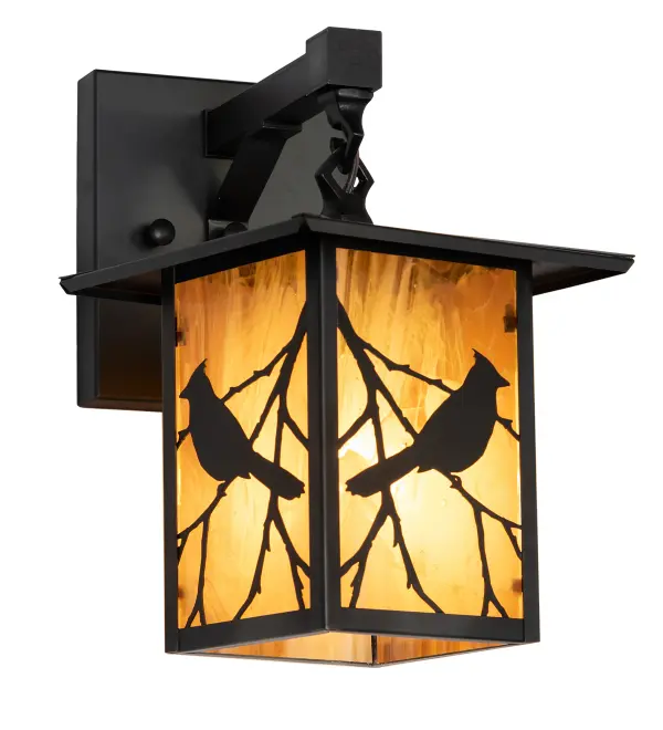 Silhouettes of a Song Bird perched on branches accent this handsome Craftsman Signature lantern-style wall sconce. Handcrafted of Brass with exquisite beauty for both interior and outdoor lighting applications. This stunning lantern features a Honey Art Glass lens that is enhanced with a Craftsman Brown finish. Align this wall sconce in groups on walls to illuminate corridors and facades in timber homes; modern farmhouses; and other spaces from Traverse City; Michigan; to Lake Tahoe; Nevada; to Lake Geneva; Wisconsin. The Seneca Song Bird Wall Sconce is featured in our American-made; American-designed; handcrafted Craftsman Signature Series; which is manufactured in Yorkville; New York. UL and cUL listed for dry; damp and wet locations. Our Build Your Own Craftsman Signature Series features unlimited combinations of styles. The collection is called build your own because it is fully configurable and customizable from size and design to finish and lens color. Go nuts with the options; or send us your own concept today! Call today to learn how to use the configuration tool available on our website for an instant item number!
