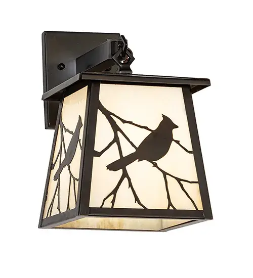 You can almost hear this singing bird's beautiful melodies echoing the rhythms of Mother Nature. Delicately etched in Solid Brass, the delicate songbird silhouettes perched on branches accentuate this charming wall sconce. The Solid Wall Sconce is finished in Craftsman Brown and features a Beige Art Glass diffuser. This right- oriented fixture complements the Stillwater Song Bird Left Wall Sconce, model 279471. These wall fixtures are perfect for illuminating indoor and outdoor spaces in timber homes, modern farmhouses, and other locations. The Stillwater Song Bird Wall Sconces are included in our American-made, American-designed, handcrafted Craftsman Signature Lighting Collection and manufactured in Yorkville, New York. UL and cUL listed for dry, damp, and wet locations. Our Build Your Own Craftsman Signature Series features unlimited combinations of styles. The collection is called Build Your Own because it is fully configurable and customizable from size and design to finish and lens color. Go wild with the options, or send us your own concept today! Call today to learn how to use the configuration tool available on our website to generate an item number instantly. Collection: Stillwater Finish: Craftsman Brown Glass: Beige Art Glass Width: 7.00" Height: 11.50" Length: 11.00" Weight: 5.00 lb Number of Bulbs: 1 Maximum Wattage: 60.00 W Bulb Type: A19 Bulb Base: E26 Material: Brass Country of Origin: USA Safety Rating: Wet - alternate view