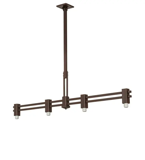 Ornate with decorative accents, this ceiling pendant hardware features a stylish design and is finished in warm, hand-applied Mahogany Bronze. The Bungalow Pendant Hardware is included in our American-designed, handcrafted Decorative Hardware Collection. The hardware is UL and cUL listed for dry and damp locations. Collection: Mission Finish: Cafe Noir Width: 5.00" Height: 41.50" Length: 58.00" Weight: 14.50 lb Number of Bulbs: 4 Maximum Wattage: 60.00 W Bulb Type: A19 Bulb Base: E26 Material: Steel Country of Origin: USA Safety Rating: Damp