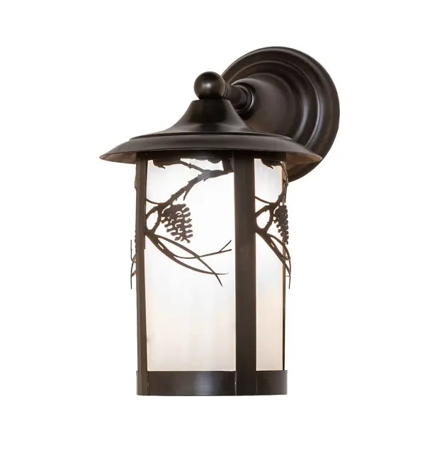 Every Meyda Tiffany item is a unique handcrafted work of art. Natural variations in the wide array of materials that we use to create each Meyda product make every item a masterpiece of its own. Photographs are a general representation of the product. Colors and designs will vary. Collection: Fulton Finish: Craftsman Brown Glass: White Art Glass Width: 8.00" Height: 13.00" Length: 12.00" Weight: 3.50 lb Number of Bulbs: 1 Maximum Wattage: 60.00 W Bulb Type: A19 Bulb Base: E26 Material: Brass Country of Origin: USA Safety Rating: Wet