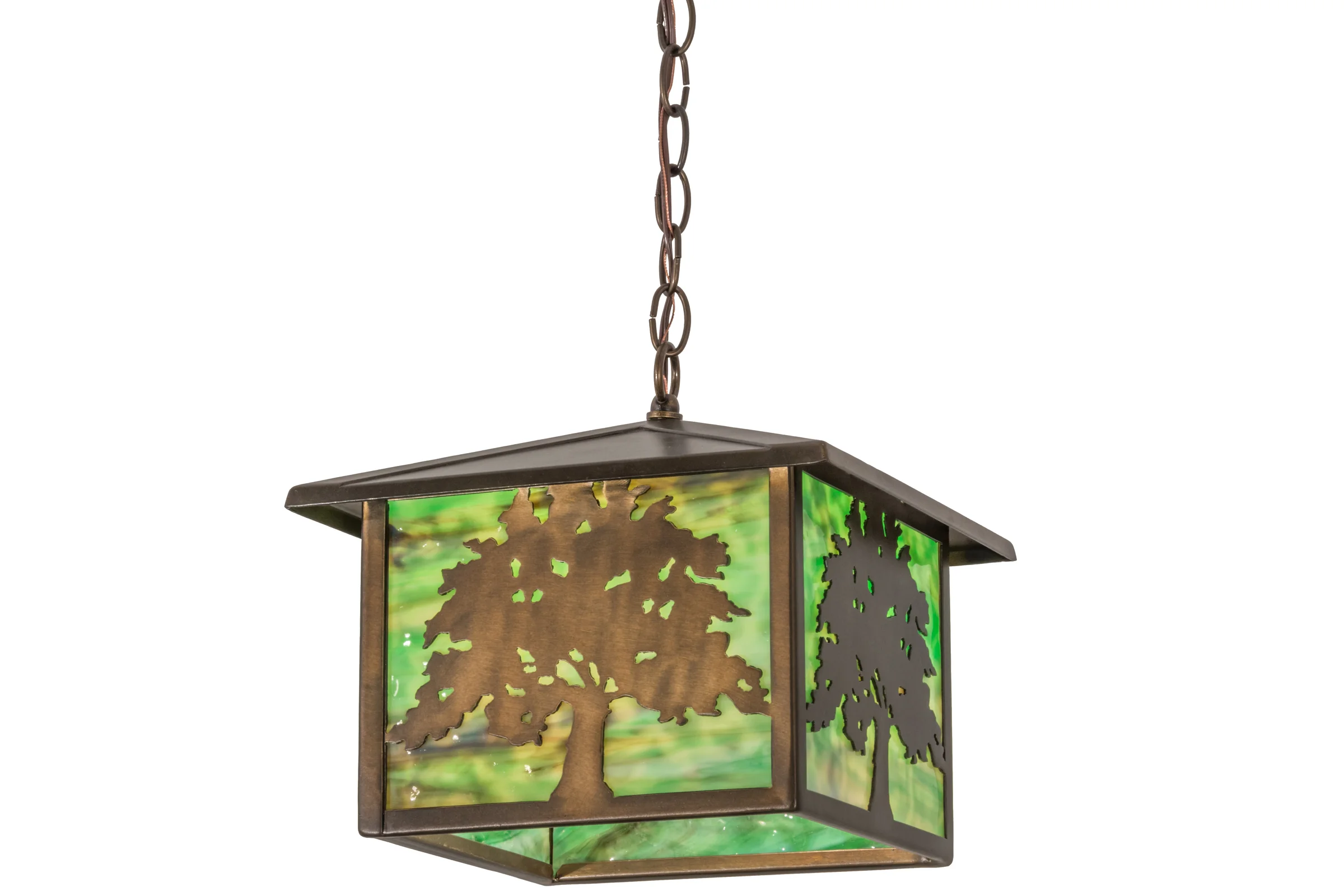 12"Sq Oak Tree Lantern Pendant
