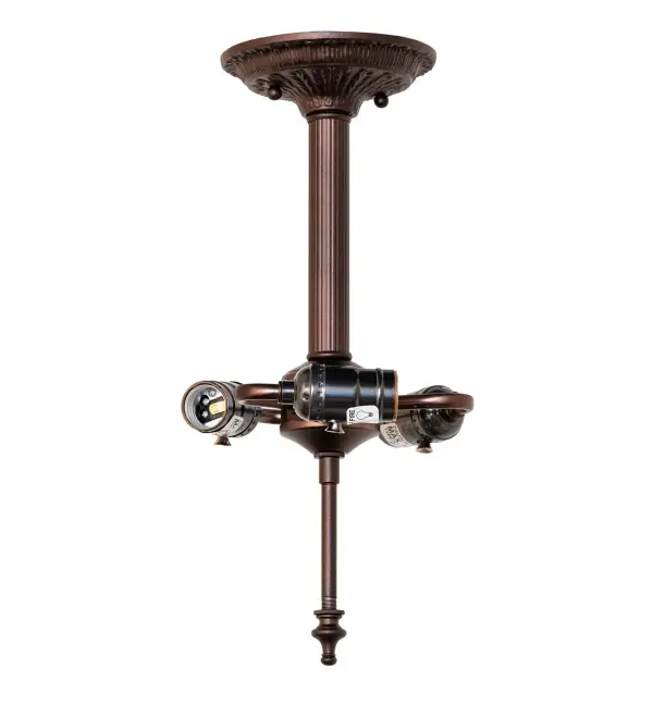 Embrace the timeless look of this classic Victorian-designed ceiling fixture hardware. This decorative hardware is finished in Mahogany Bronze and accommodates up to three lights. The Victorian Semi-Flush Mount Hardware is included in our American-designed, handcrafted Decorative Hardware Collection. It is UL and cUL listed for dry and damp locations. Collection: Victorian Finish: Mahogany Bronze Width: 5.00" Height: 15.00" Length: 5.00" Weight: 2.00 lb Number of Bulbs: 3 Maximum Wattage: 60.00 W Bulb Type: A19 Bulb Base: E26 Material: Steel/Zinc Country of Origin: USA Safety Rating: Damp