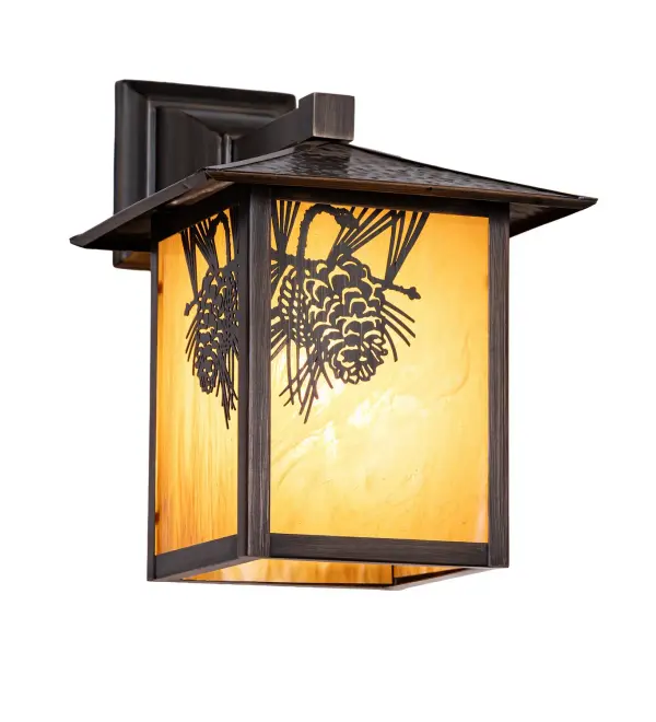 Every Meyda Tiffany item is a unique handcrafted work of art. Natural variations in the wide array of materials that we use to create each Meyda product make every item a masterpiece of its own. Photographs are a general representation of the product. Colors and designs will vary. Collection: Seneca Finish: Hi-Lited Craftsman Brown Glass: Honey Amber Glass Width: 14.00" Height: 12.00" Length: 12.50" Weight: 5.50 lb Number of Bulbs: 1 Maximum Wattage: 60.00 W Bulb Type: A19 Bulb Base: E26 Material: Brass Country of Origin: USA Safety Rating: Wet