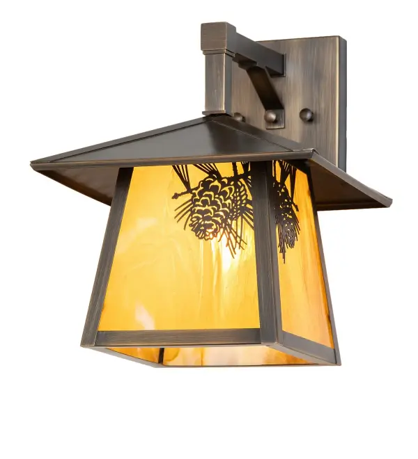 Every Meyda Tiffany item is a unique handcrafted work of art. Natural variations in the wide array of materials that we use to create each Meyda product make every item a masterpiece of its own. Photographs are a general representation of the product. Colors and designs will vary. Collection: Stillwater Finish: Hi-Lited Craftsman Brown Glass: Honey Amber Glass Width: 9.00" Height: 12.00" Length: 11.75" Number of Bulbs: 1 Maximum Wattage: 60.00 W Bulb Type: A19 Bulb Base: E26 Material: Brass Country of Origin: USA Safety Rating: Wet