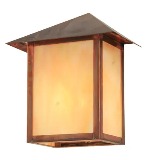 Constructed of Solid Copper, this lighting fixture is handcrafted for durability and longevity, resisting rust and corrosion, making it ideal for both exterior and interior applications. A stunning Craftsman design statement is captured with a dramatic Mission-style profile. The Beige Iridescent Glass diffuser is enhanced with a frame and hardware finished in Vintage Copper. The fixture is illuminating interior and exterior walls in timber homes, modern farmhouses, and other spaces. The Seneca Prime Wall Sconce is included in our American-made, American-designed, handcrafted Craftsman Signature Series and manufactured in Yorkville, New York. UL and cUL listed for dry, damp, and wet locations. Our Build Your Own Craftsman Signature Series features unlimited combinations of styles. The collection is called Build Your Own because it is fully configurable and customizable from size and design to finish and lens color. Marine-grade, solid brass, or copper raw materials are utilized to ensure items from the Craftsman Signature Series of outdoor and indoor lighting will stand the test of time, as these premium metals are impervious to most types of oxidation. Hand-applied Patina finishes on brass and copper are sealed with a clear varnish and, over time, may require gentle maintenance, such as wax, to delay or reverse the natural living finish attributes indicative of this finishing process. Patina finishes on brass and copper provide strong resistance to fading from sun exposure, will not chip or crack, and will not rust like a steel- framed item in the same conditions. Choose from a variety of style options, or send us your concept today! Call today to learn how to use the configuration tool available on our website to generate an item number instantly. Collection: Seneca Finish: Vintage Copper Glass: Beige Iridescent Glass Width: 9.00" Height: 11.00" Length: 5.50" Weight: 4.00 lb Extension from Wall: 5.50" Number of Bulbs: 1 Maximum Wattage: 60.00 W Bulb Type: A19 Bulb Base: E26 Material: Copper Country of Origin: USA Safety Listing: Wet Safety Rating: Wet