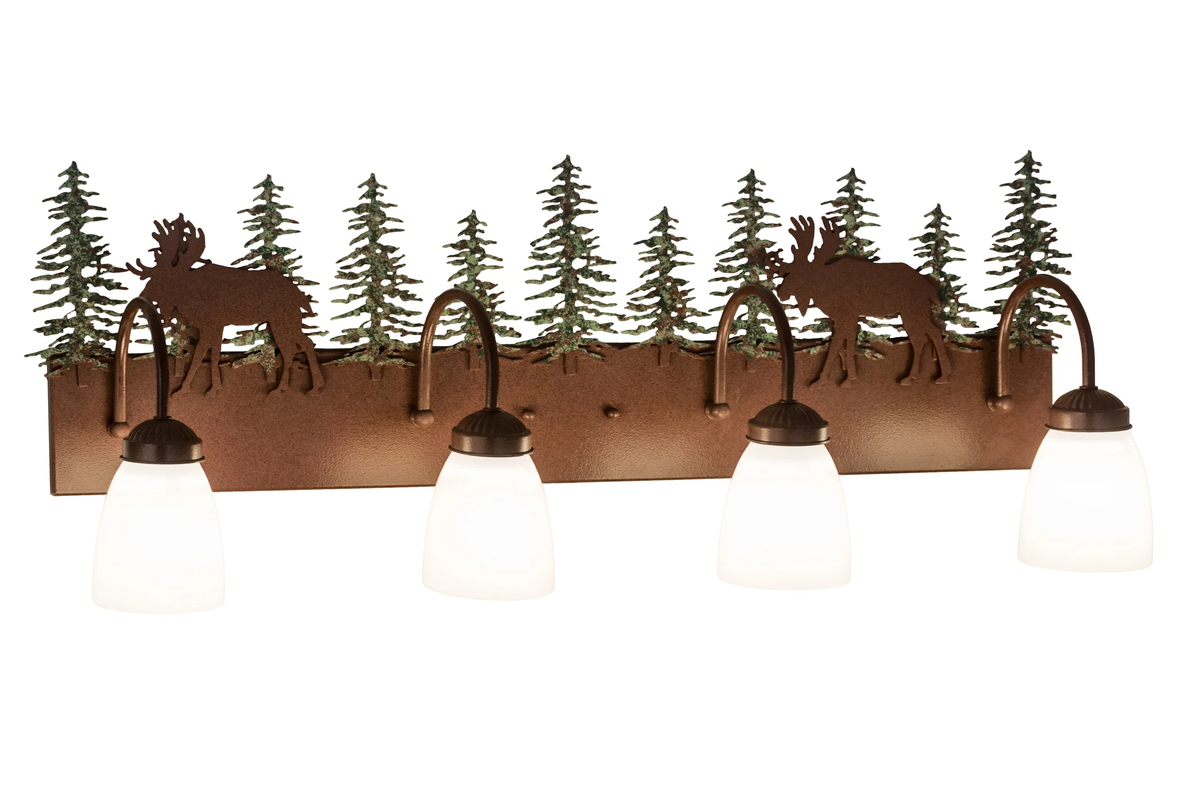Wandering Moose Four Light Vanity in Rust/Green Trees