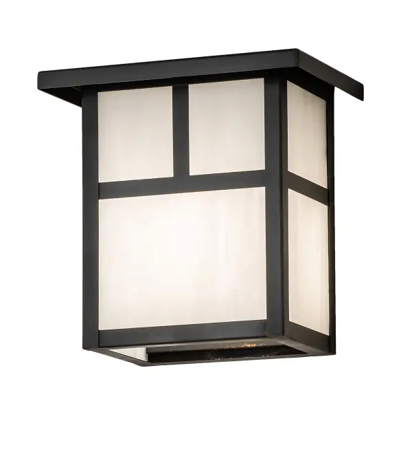 The T Mission has Arts and Crafts style T bars that accents this handsome American Craftsman lantern style wall sconce. The fixture, handcrafted in the USA by Meyda artisans, is finished in Craftsman Brown and has White glass panels. Collection: Hyde Park Finish: Craftsman Brown Glass: White Art Glass Width: 8.00" Height: 8.00" Length: 6.00" Weight: 3.50 lb Extension from Wall: 6.00" Number of Bulbs: 1 Maximum Wattage: 60.00 W Bulb Type: A19 Bulb Base: E26 Material: Brass Country of Origin: USA Safety Listing: Wet Safety Rating: Wet