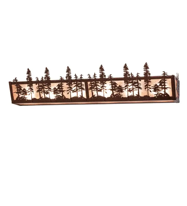 Every Meyda Tiffany item is a unique handcrafted work of art. Natural variations in the wide array of materials that we use to create each Meyda product make every item a masterpiece of its own. Photographs are a general representation of the product. Colors and designs will vary. Collection: Tall Pines Finish: New Copper Vein Glass: Silver Mica Width: 36.00" Height: 7.00" Length: 7.00" Weight: 9.50 lb Number of Bulbs: 6 Maximum Wattage: 60.00 W Bulb Type: A19 Bulb Base: E26 Material: Steel Country of Origin: USA Safety Rating: Damp