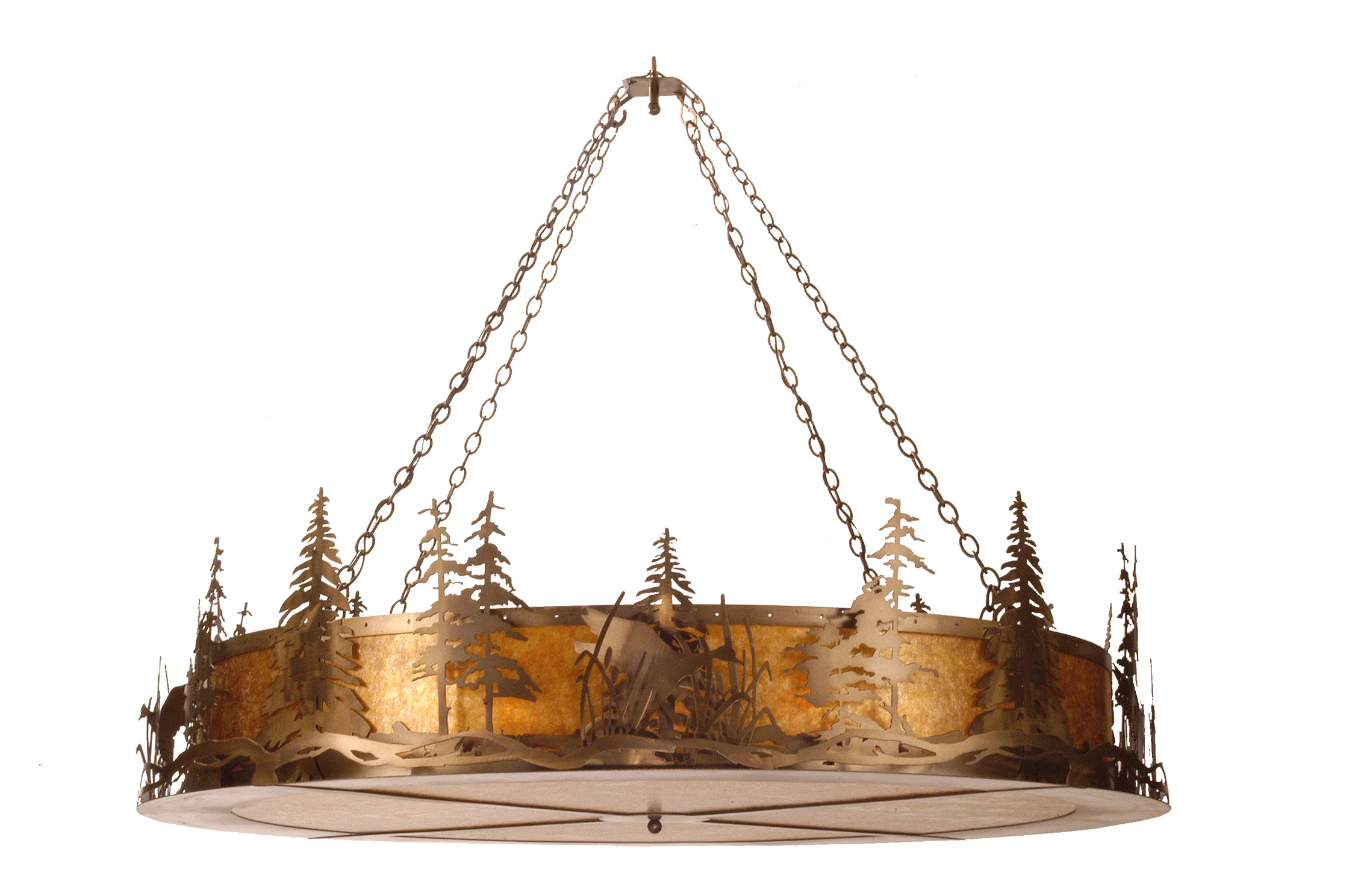 Ducks In Flight 12 Light Pendant in Antique Copper