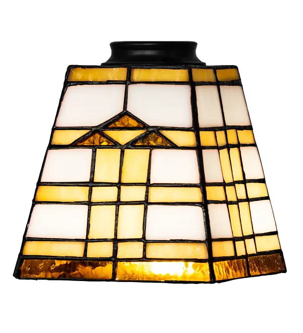 Native American patterns are a commonly used theme in the Southwest Mission style. The Meyda Tiffany Arrowhead Mission shade has a triple arrowhead and border in Bark Brown granite textured glass. Intersecting bands of Sand Beige on Alabaster White complete these geometric stained glass shades which are created using the famous Meyda copperfoil construction. This lovely shade is created using the famous Meyda Tiffany copperfoil construction and can be paired with a base to create a mini lamp. It can also be used to build a stunning wall or ceiling fixture. The Arrowhead Mission Shade Pendant is included in our American-designed; handcrafted Southwest Lighting Collection. Each shade is a unique work of art with color variations based on natural ingredients inherent in the glass.