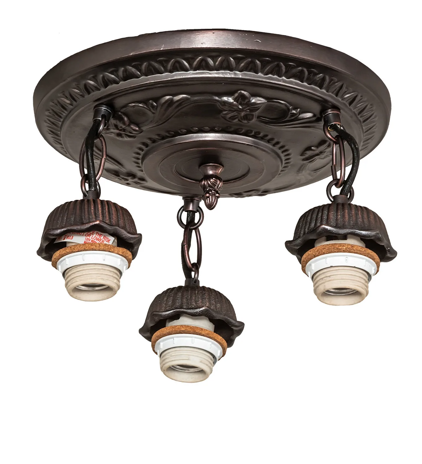 Three Light Semi-Flushmount Hardware in Mahogany Bronze