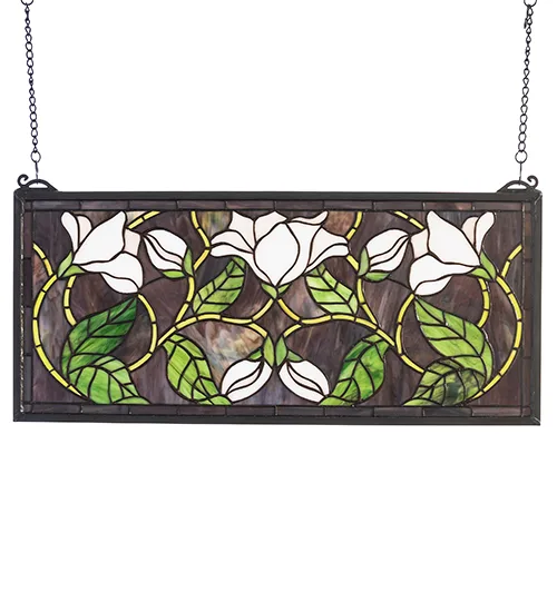 25" Wide X 11" High Magnolia Stained Glass Window