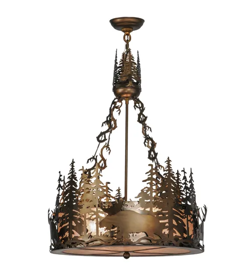 Moose At Dusk Four Light Inverted Pendant in Antique Copper