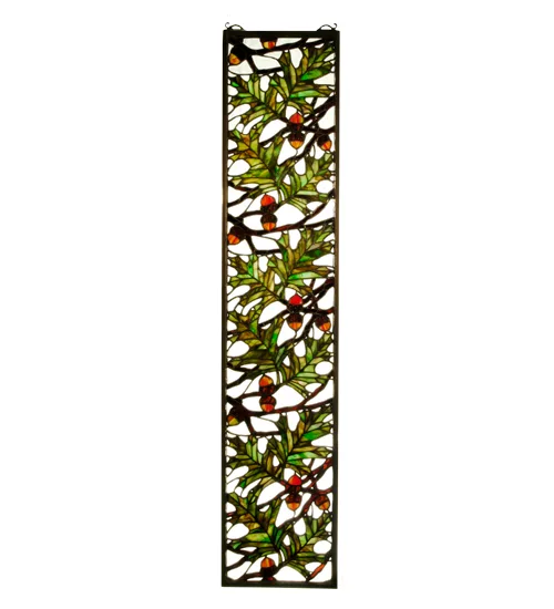 9"W X 42"H Acorn & Oak Leaf Stained Glass Window