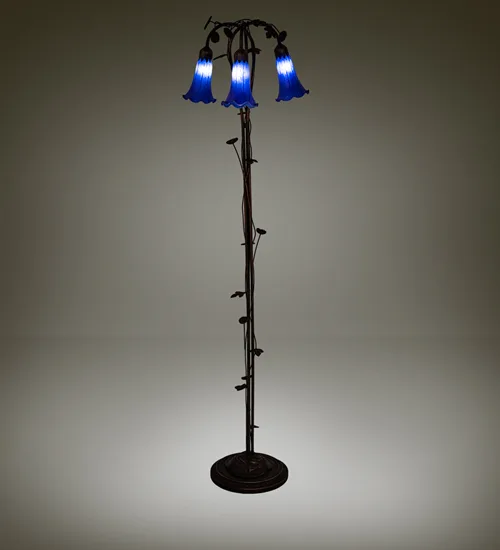 58" High Blue Tiffany Pond Lily 3 Light Floor Lamp