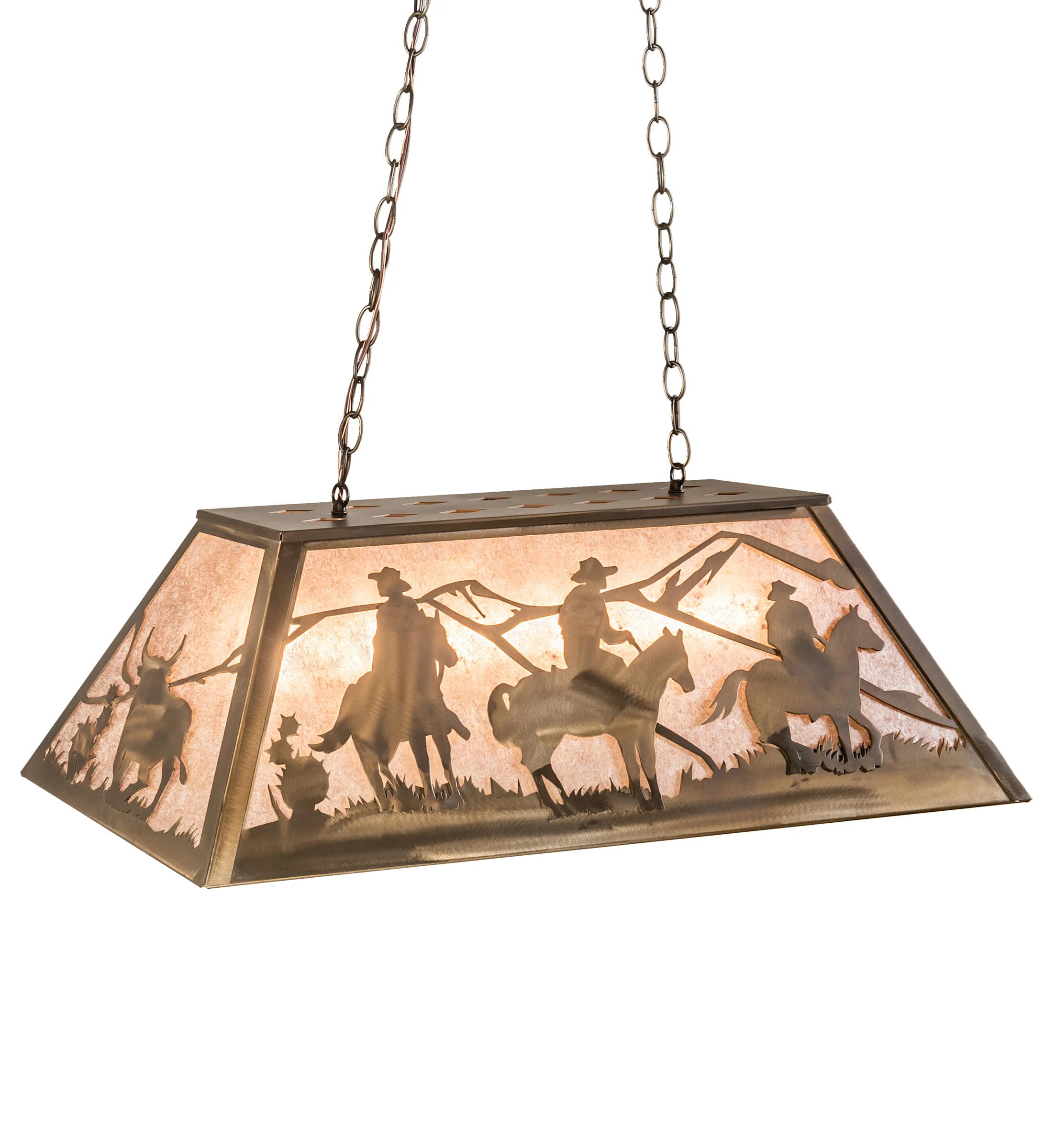 Rustlers Six Light Oblong Pendant in Antique Copper